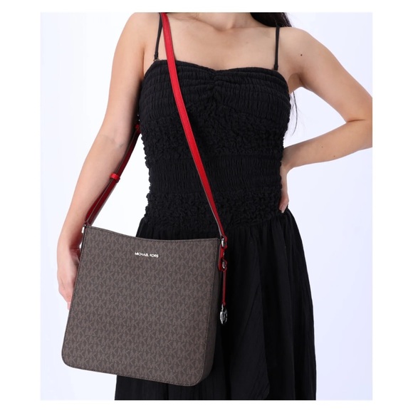 FLASH SALE- Michael Kors Jet Set Charm Crossbody Brown Bright Red- NWOT - Picture 3 of 11